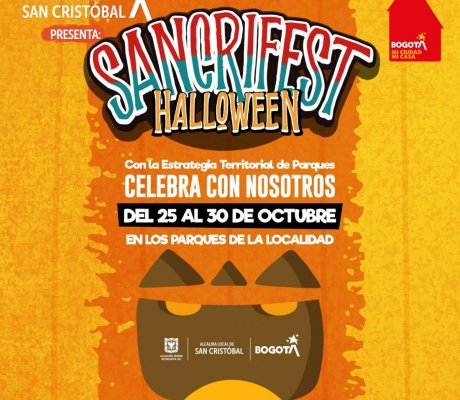 Pieza grafica de Seguimos en el SancriFest Halloween Desde el 25 al 30 de octubre, únete a la celebración en los parques de San Cristóbal. Disfruta de actividades llenas de magia, diversión y sorpresas para toda la familia. ¡Prográmate, no faltes!