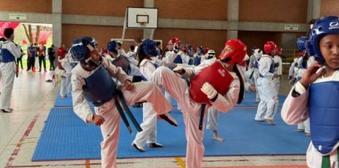 jovenes entrenando disciplina taekwondo
